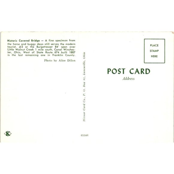 Historic Covered Bridge Postcard Travel Souvenir Unposted Ohio Vintage - Picture 2 of 2